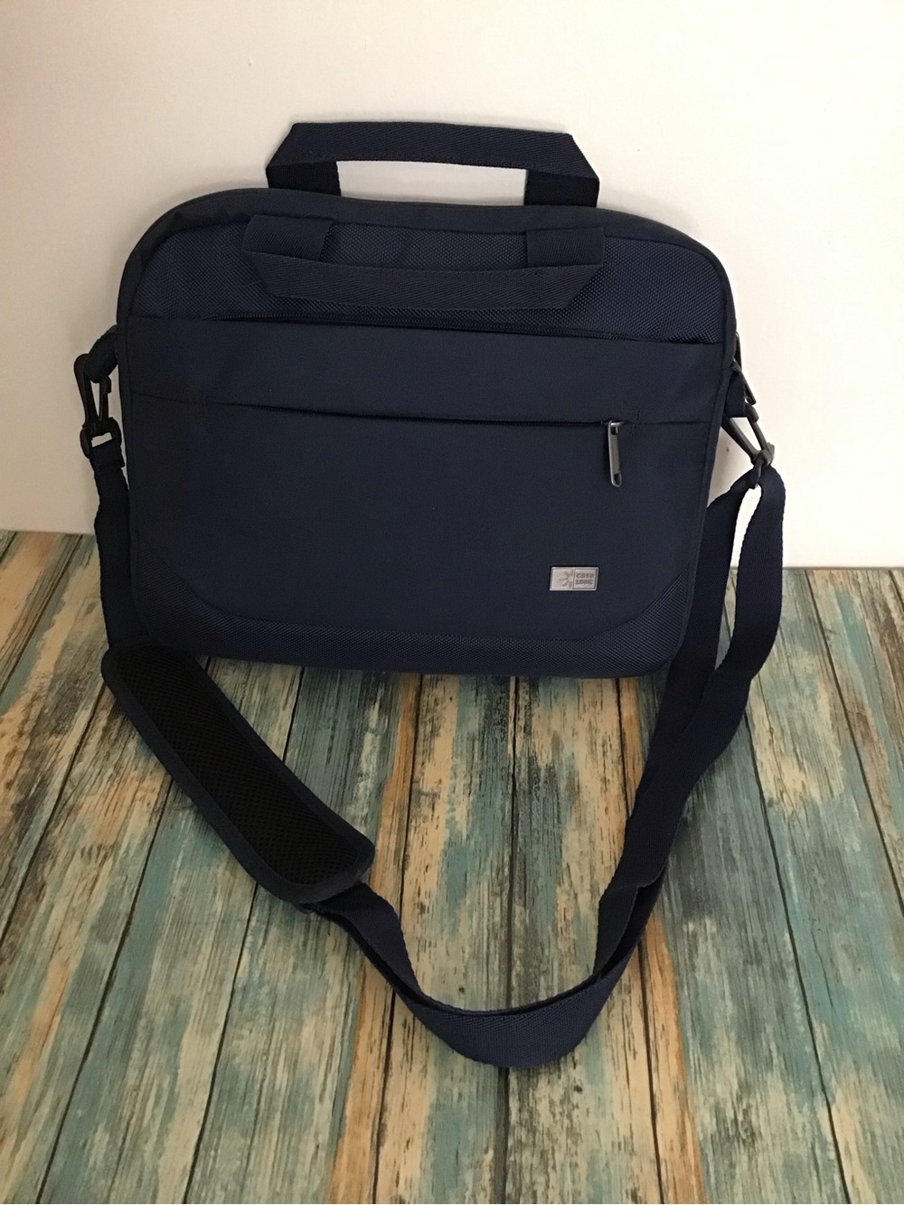 Navy Laptop Messenger Bag with Padded Strap